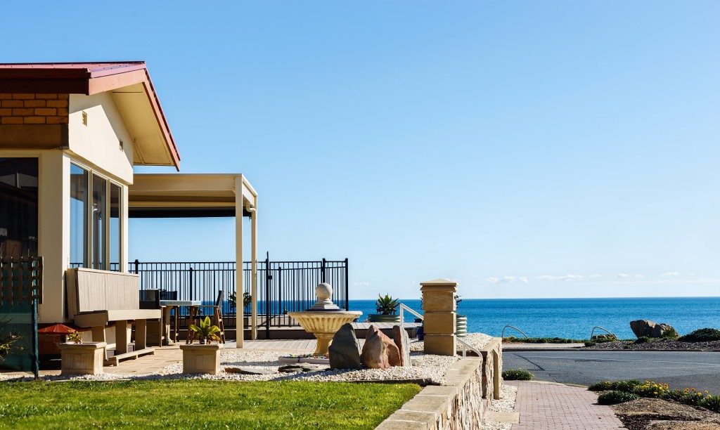 Beach house on seashore coast on a sunny day