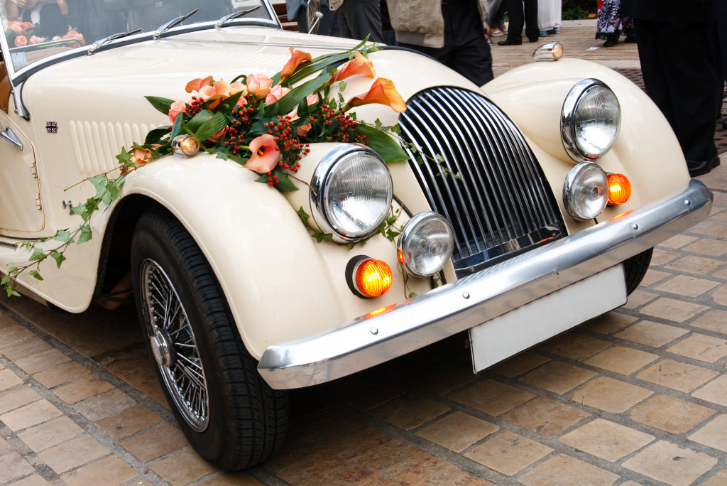 Classic car used as a wedding car.