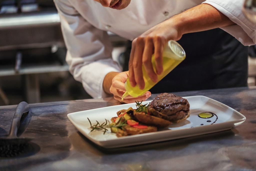 Burger served by chef