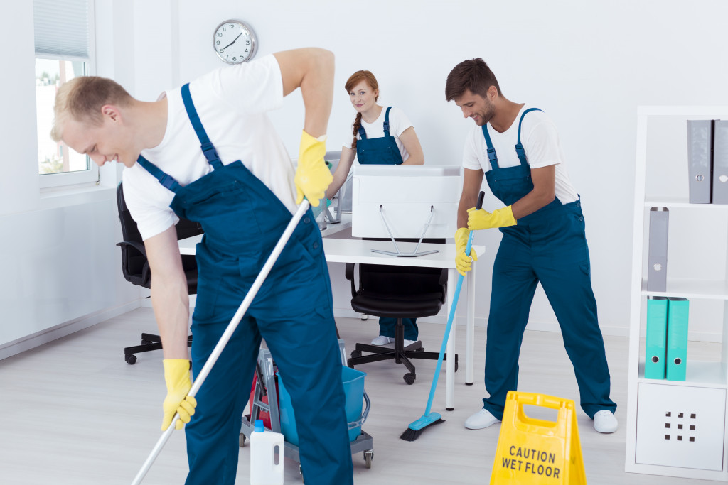 Professionals cleaning the office