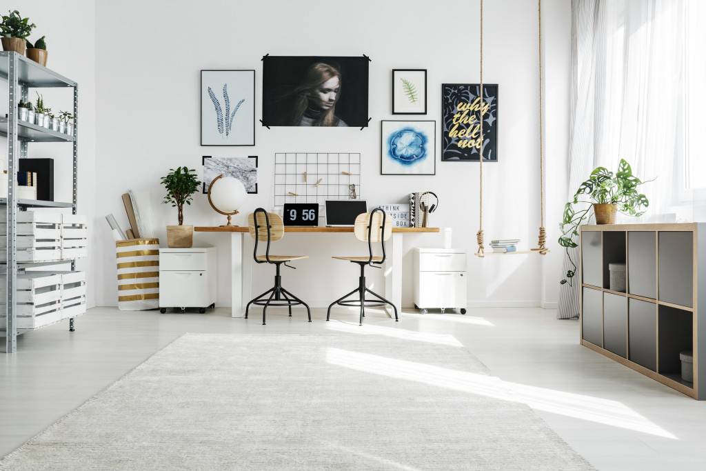 minimalisy home office with natural light