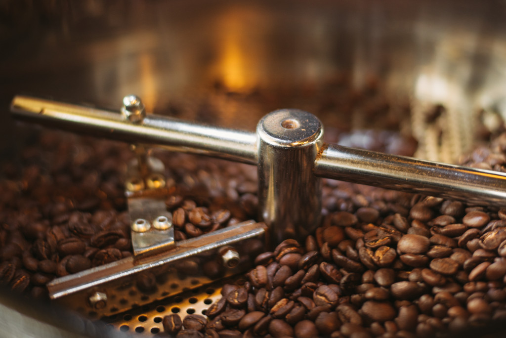 Coffee beans in a grinding machine