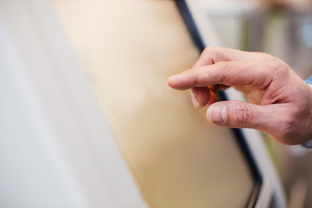 A person using a kiosk