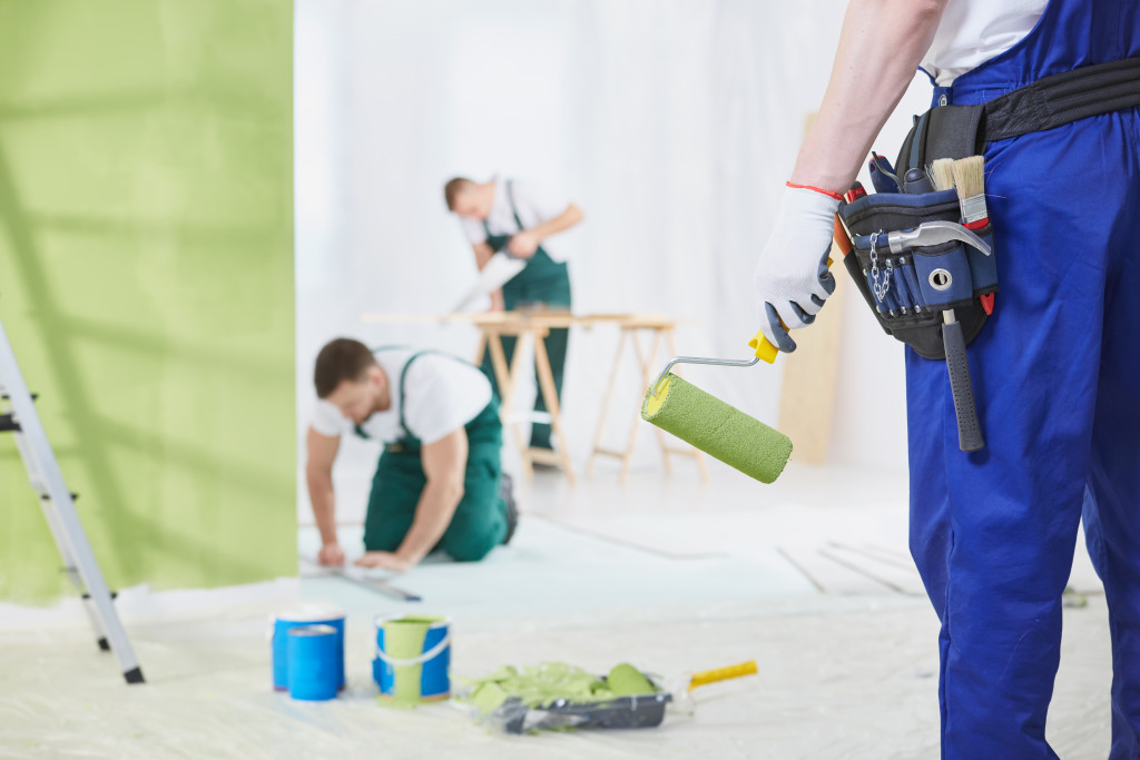 renovation crew at work in house