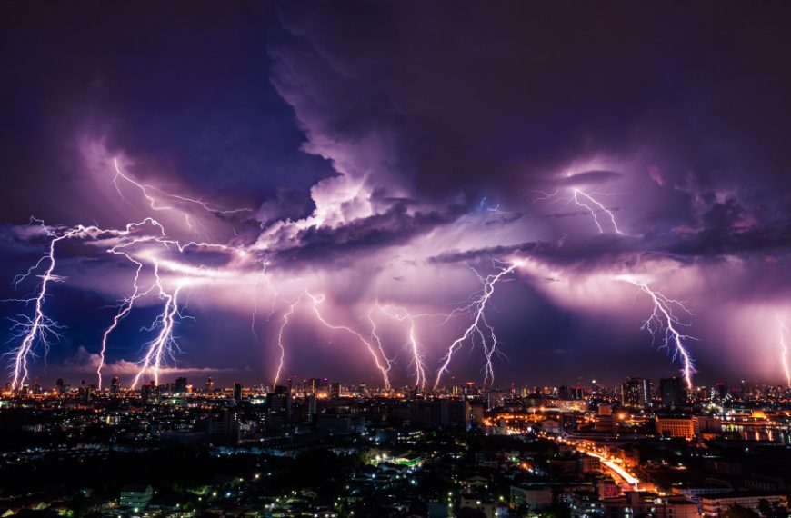 Storm hitting a city and destruction