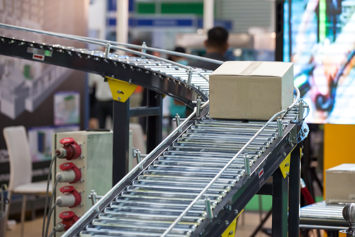 A conveyor belt with a box